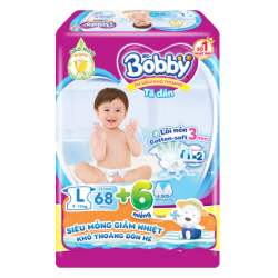 Bỉm tã dán Bobby siêu thấm size L, 68 miếng (9-13kg) (giao bao bì ngẫu nhiên)