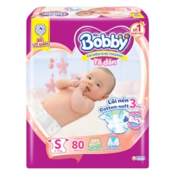 Tã dán Bobby siêu thấm - khô thoáng (S, 4-8kg, 80 miếng) (giao bao bì ngẫu nhiên)